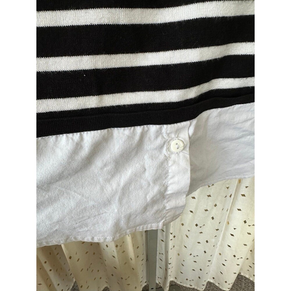 Cable & Gauge Stripe Pullover Ribbed Sweater Attached Layered Collared Shirt S - Picture 4 of 6